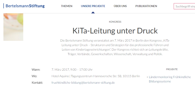 Wir beim Kongress „Kita-Leitung unter Druck“ der Bertelsmann-Stiftung Wir beim Kongress „Kita-Leitung unter Druck“ der Bertelsmann-Stiftung